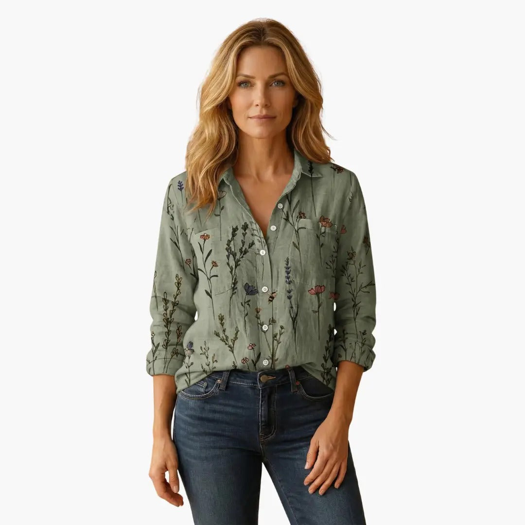Women's Oversized Long Sleeve Shirt with Button Front