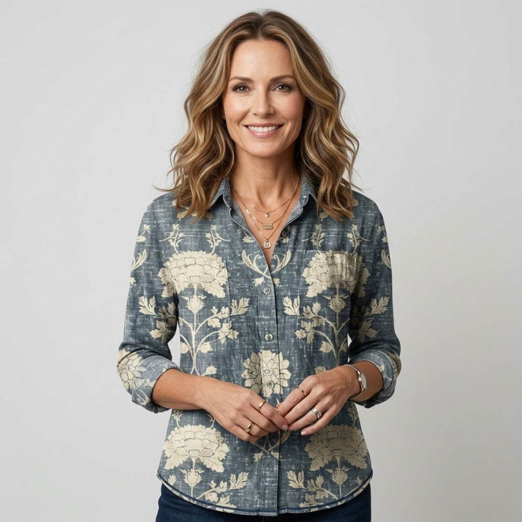 Women's Oversized Long Sleeve Shirt with Button Front