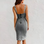 Women's Party Corset Midi Dress with Side Split
