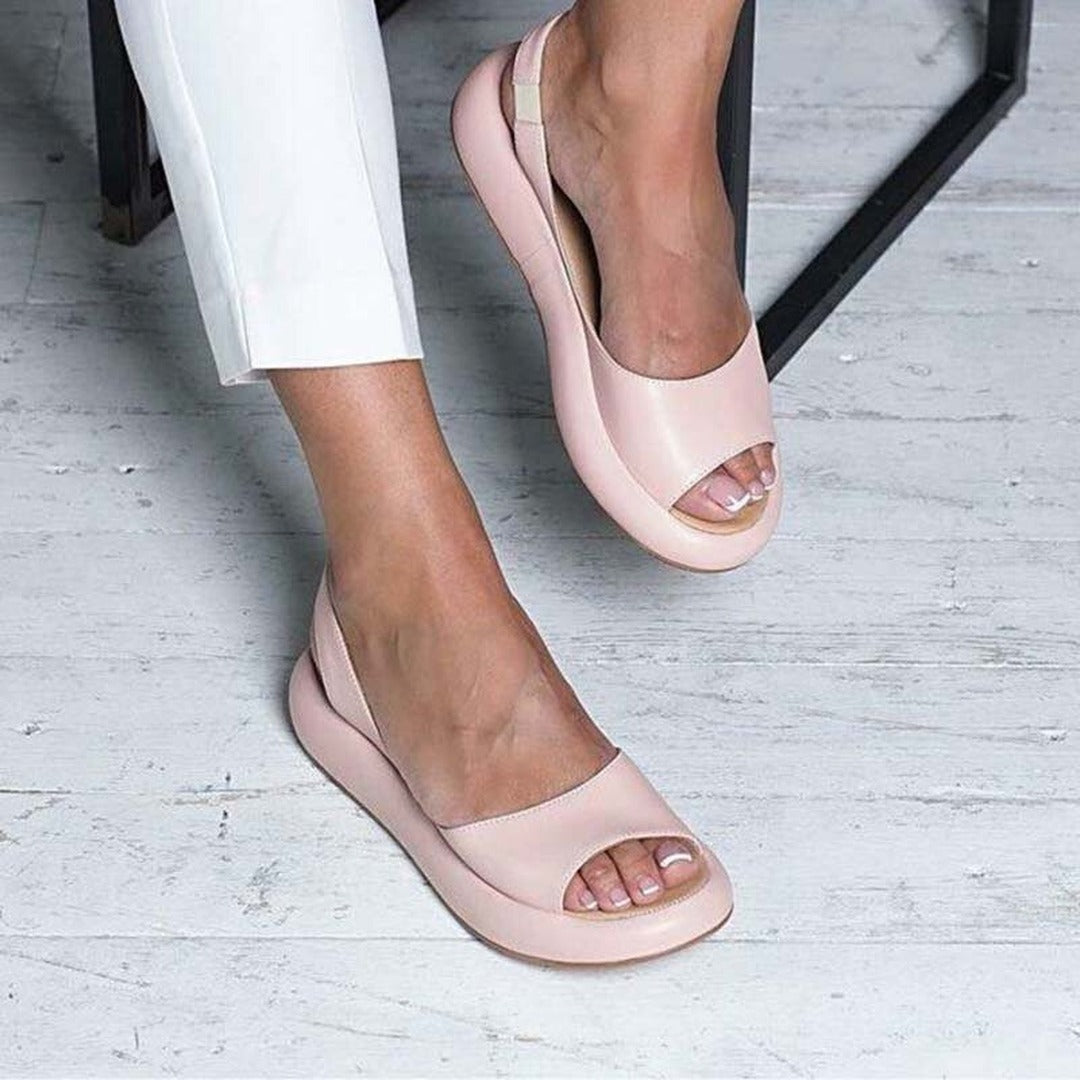 Women's Peep Toe Slingback Sandals with Structured Vamp Panel and Low Platform Sole