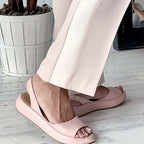 Women's Peep Toe Slingback Sandals with Structured Vamp Panel and Low Platform Sole