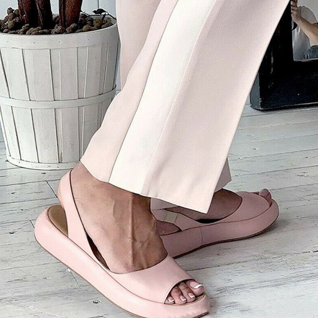 Women's Peep Toe Slingback Sandals with Structured Vamp Panel and Low Platform Sole