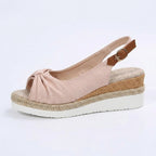 Women's Peep Toe Slingback Wedge Sandals with Knotted Front and Espadrille Sole
