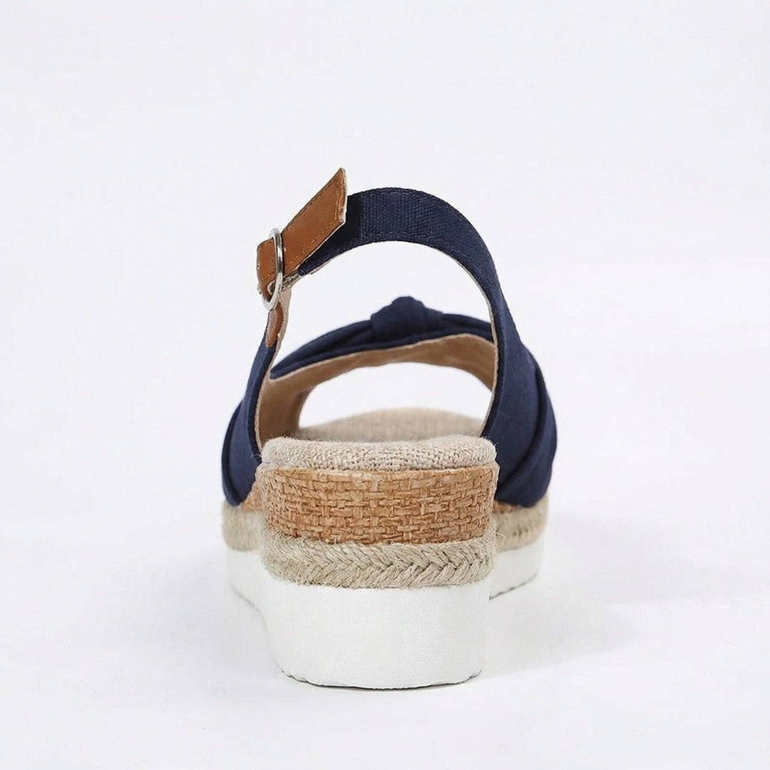 Women's Peep Toe Slingback Wedge Sandals with Knotted Front and Espadrille Sole