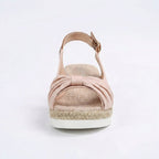 Women's Peep Toe Slingback Wedge Sandals with Knotted Front and Espadrille Sole