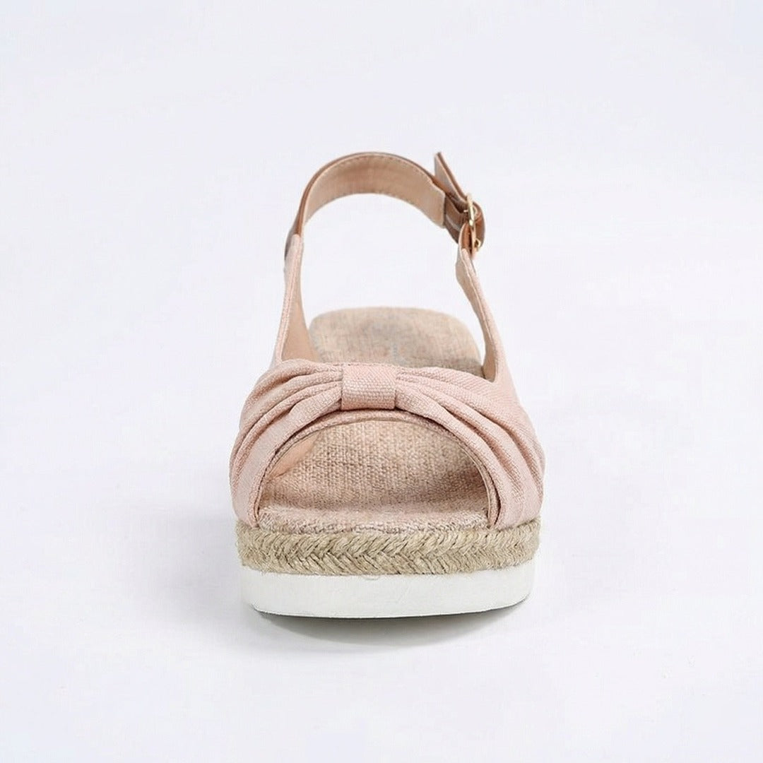 Women's Peep Toe Slingback Wedge Sandals with Knotted Front and Espadrille Sole