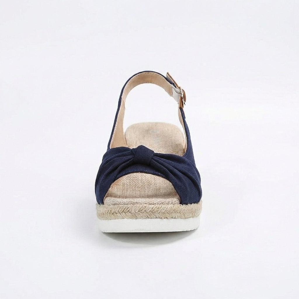 Women's Peep Toe Slingback Wedge Sandals with Knotted Front and Espadrille Sole