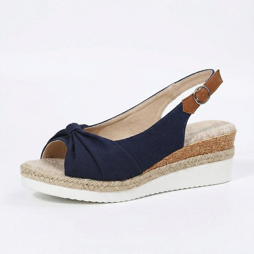 Women's Peep Toe Slingback Wedge Sandals with Knotted Front and Espadrille Sole
