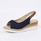 Women's Peep Toe Slingback Wedge Sandals with Knotted Front and Espadrille Sole