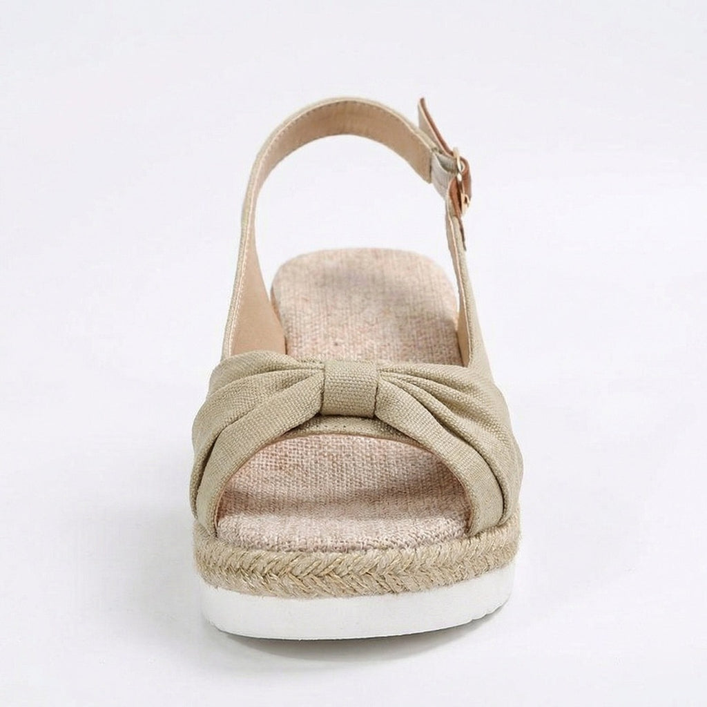Women's Peep Toe Slingback Wedge Sandals with Knotted Front and Espadrille Sole