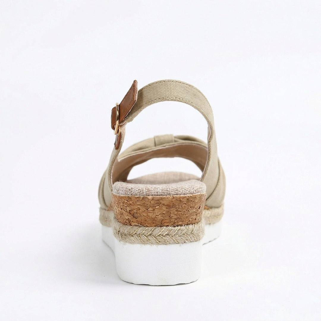Women's Peep Toe Slingback Wedge Sandals with Knotted Front and Espadrille Sole
