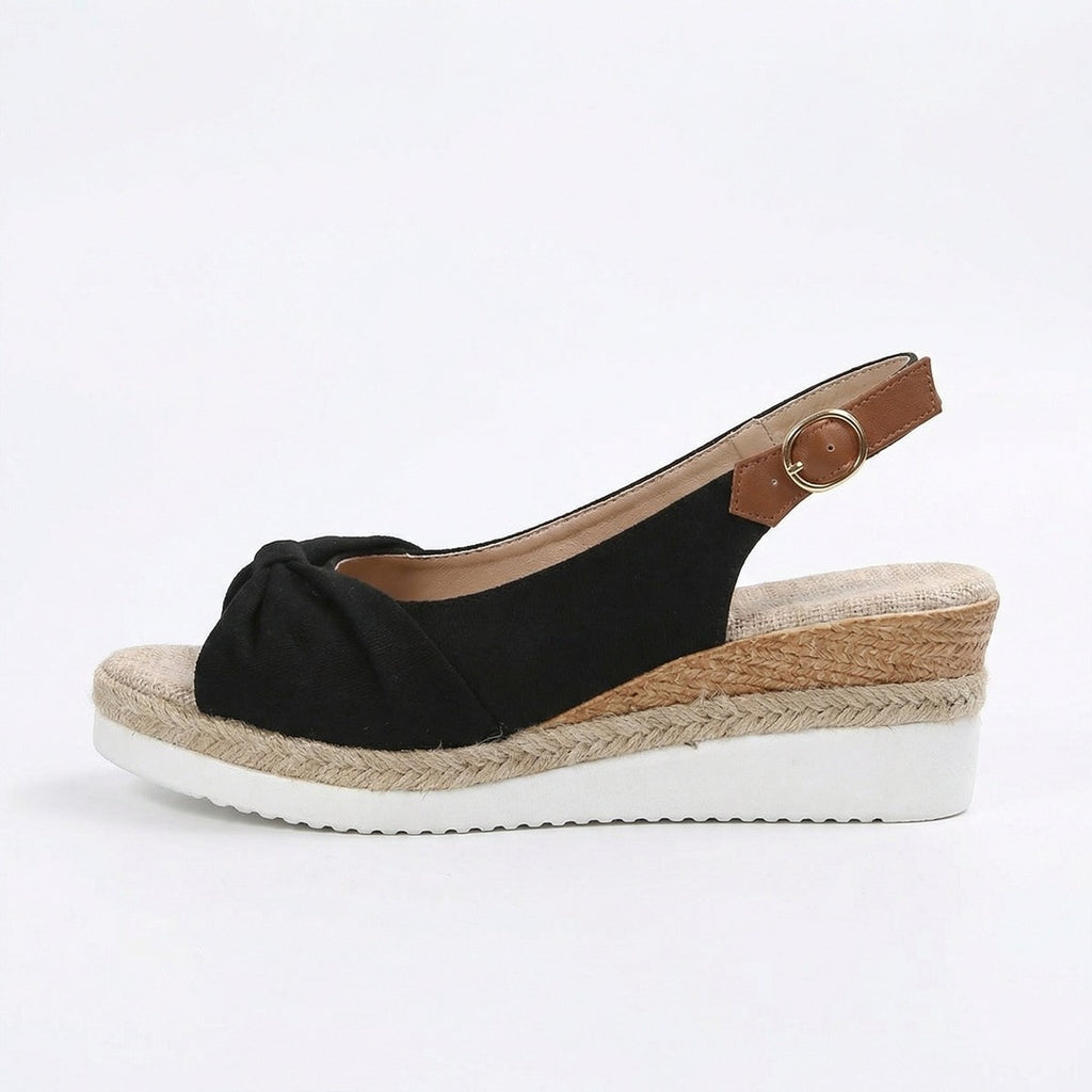 Women's Peep Toe Slingback Wedge Sandals with Knotted Front and Espadrille Sole