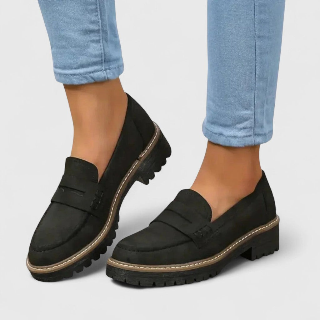 Women's Penny Loafers with Saddle Strap Detail and Lug Sole