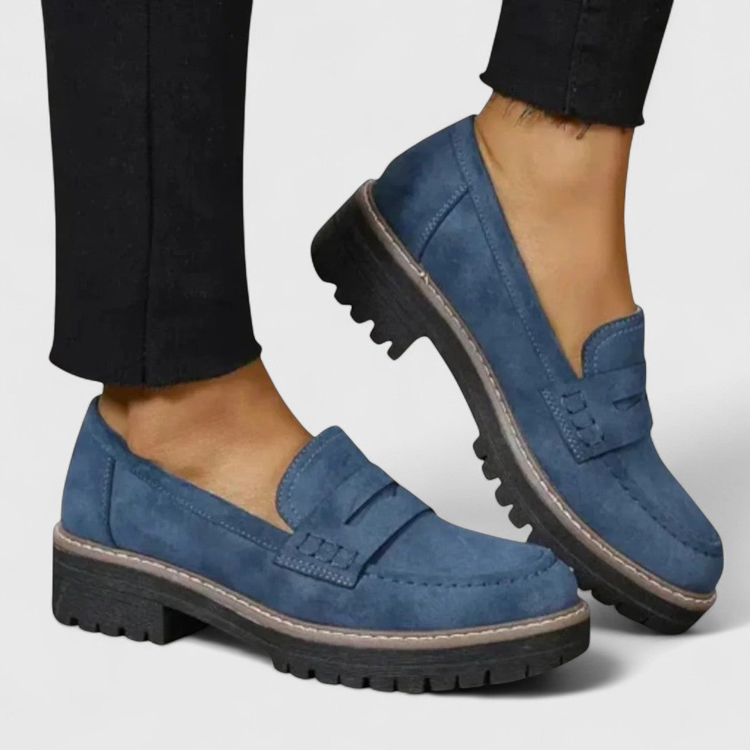 Women's Penny Loafers with Saddle Strap Detail and Lug Sole