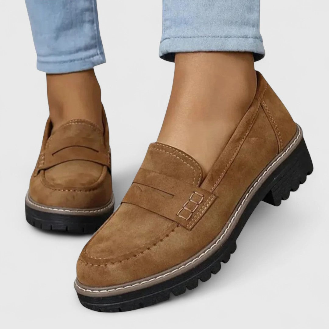 Women's Penny Loafers with Saddle Strap Detail and Lug Sole