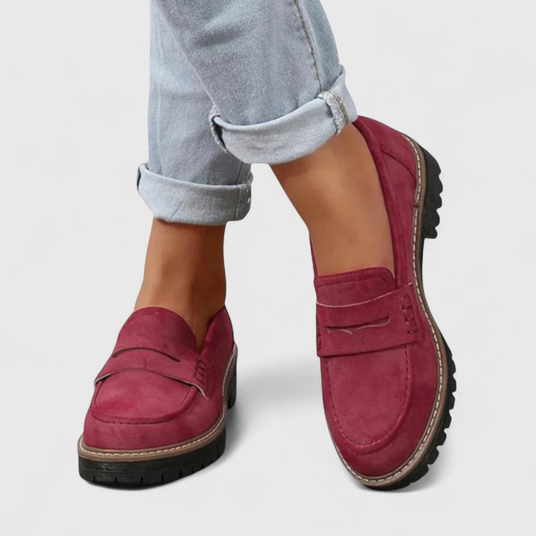Women's Penny Loafers with Saddle Strap Detail and Lug Sole