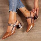 Women's Pointed Toe Heeled Shoes with Slingback and Buckle Strap