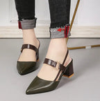Women's Pointed Toe Heeled Shoes with Slingback and Buckle Strap