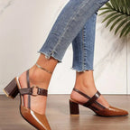 Women's Pointed Toe Heeled Shoes with Slingback and Buckle Strap