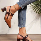 Women's Pointed Toe Heeled Shoes with Slingback and Buckle Strap