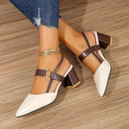 Women's Pointed Toe Heeled Shoes with Slingback and Buckle Strap