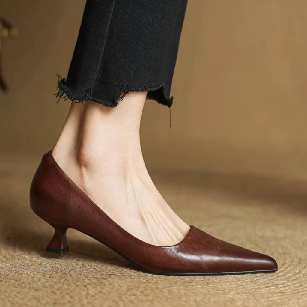 Women's Pointed-Toe Kitten Heel Pumps with V-Cut Topline and Closed Back