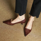 Women's Pointed-Toe Kitten Heel Pumps with V-Cut Topline and Closed Back