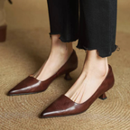 Women's Pointed-Toe Kitten Heel Pumps with V-Cut Topline and Closed Back