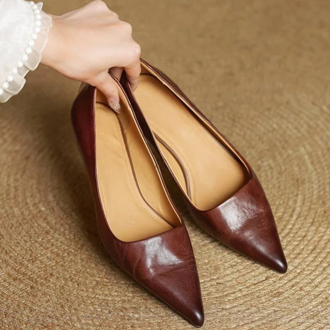 Women's Pointed-Toe Kitten Heel Pumps with V-Cut Topline and Closed Back