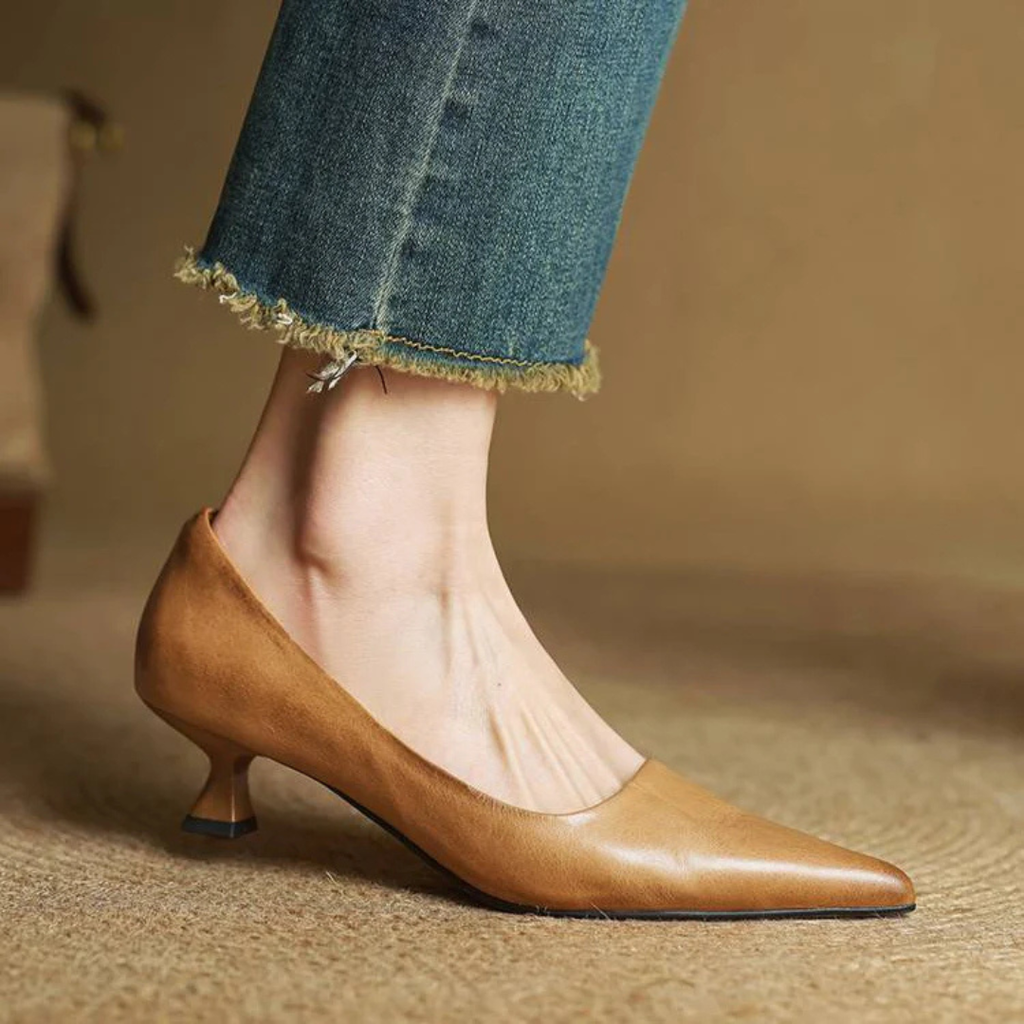 Women's Pointed-Toe Kitten Heel Pumps with V-Cut Topline and Closed Back