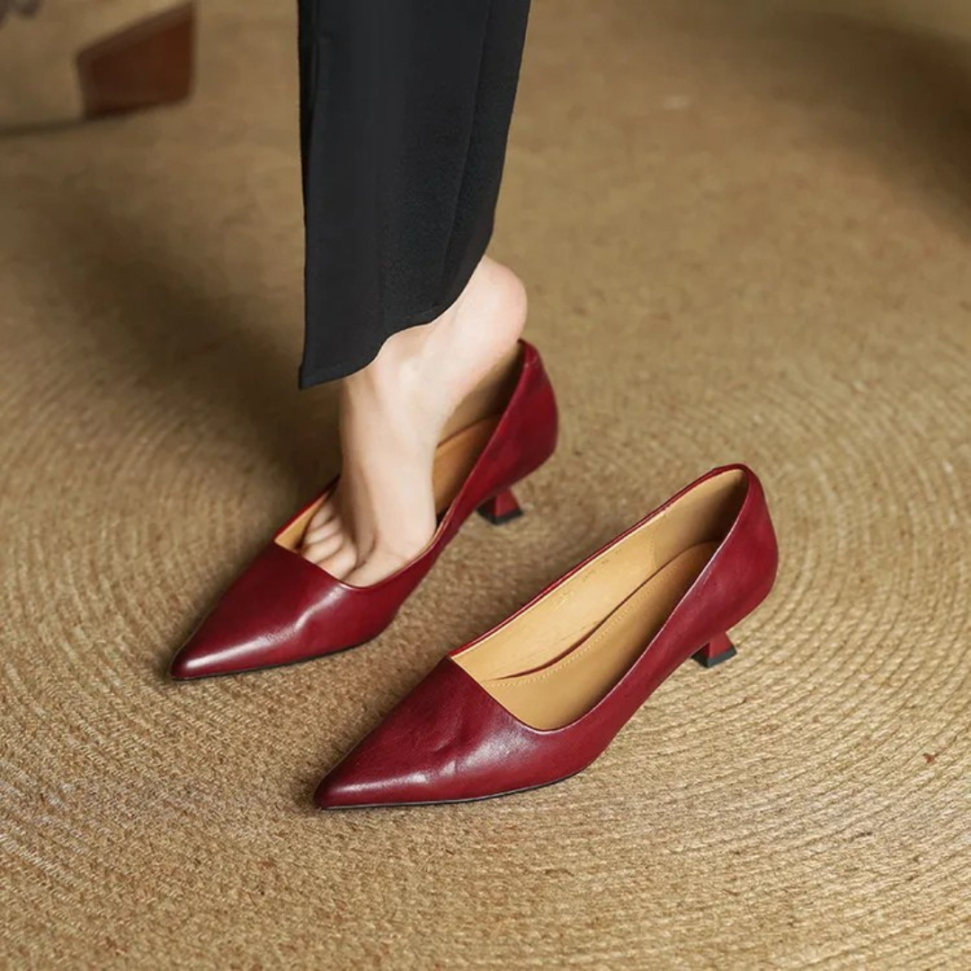Women's Pointed-Toe Kitten Heel Pumps with V-Cut Topline and Closed Back