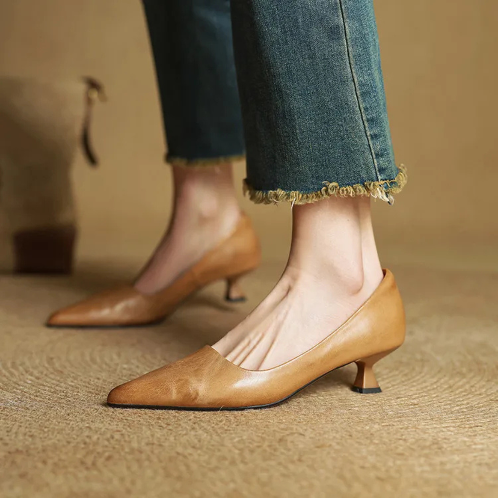 Women's Pointed-Toe Kitten Heel Pumps with V-Cut Topline and Closed Back