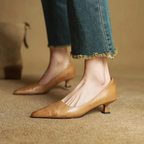 Women's Pointed-Toe Kitten Heel Pumps with V-Cut Topline and Closed Back