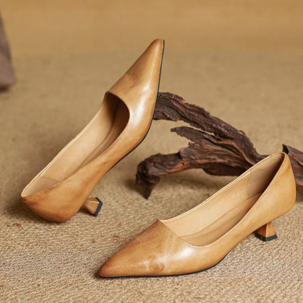 Women's Pointed-Toe Kitten Heel Pumps with V-Cut Topline and Closed Back