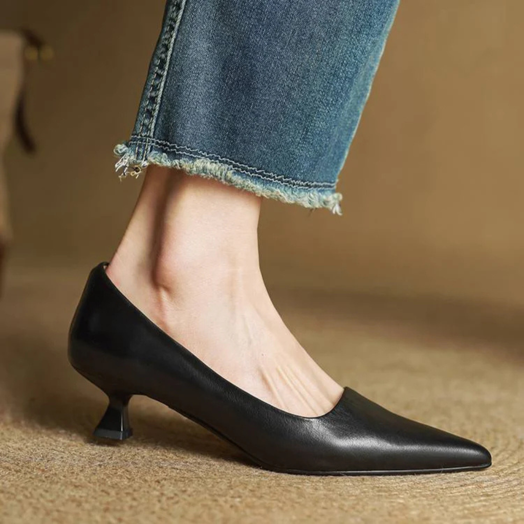 Women's Pointed-Toe Kitten Heel Pumps with V-Cut Topline and Closed Back