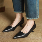 Women's Pointed-Toe Kitten Heel Pumps with V-Cut Topline and Closed Back