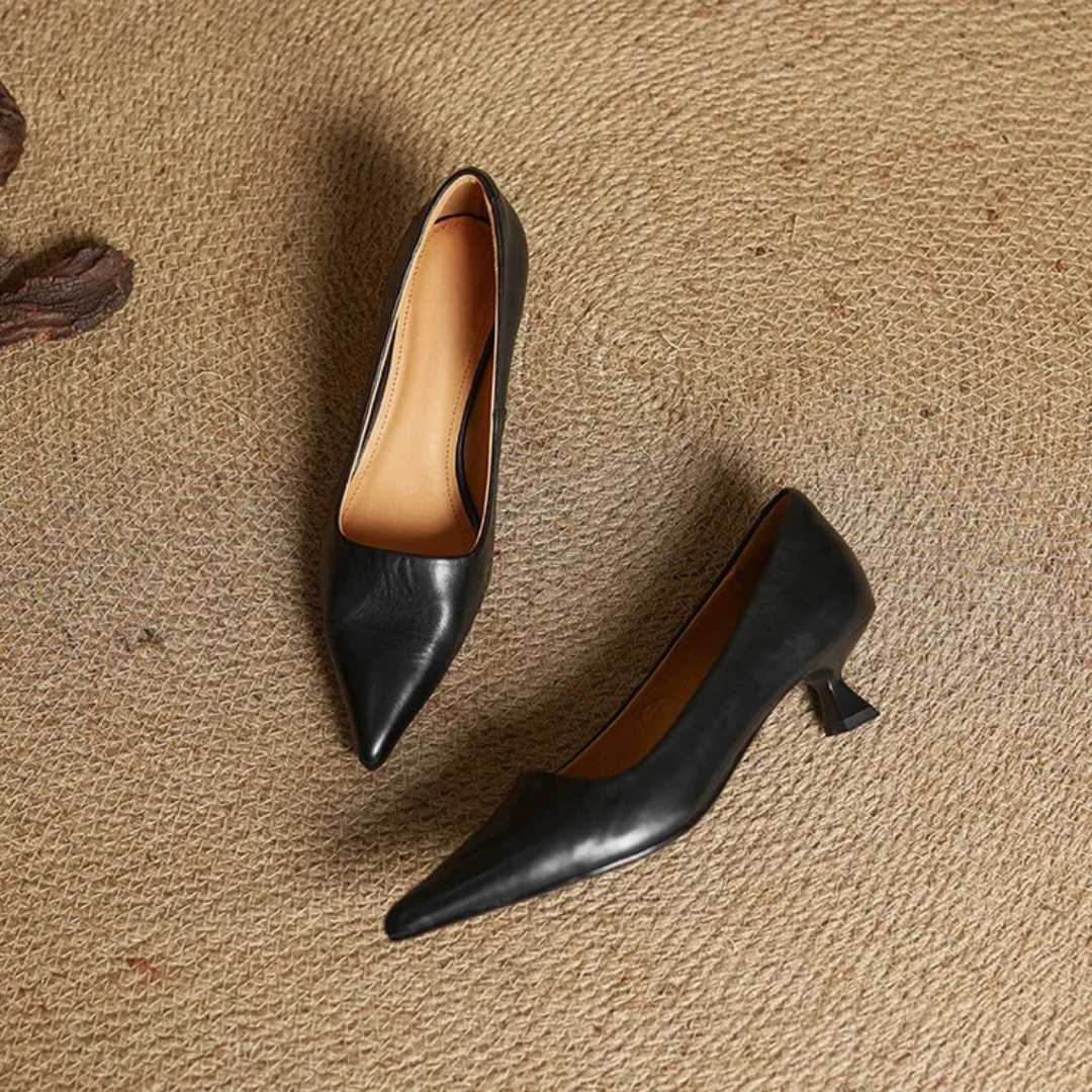 Women's Pointed-Toe Kitten Heel Pumps with V-Cut Topline and Closed Back