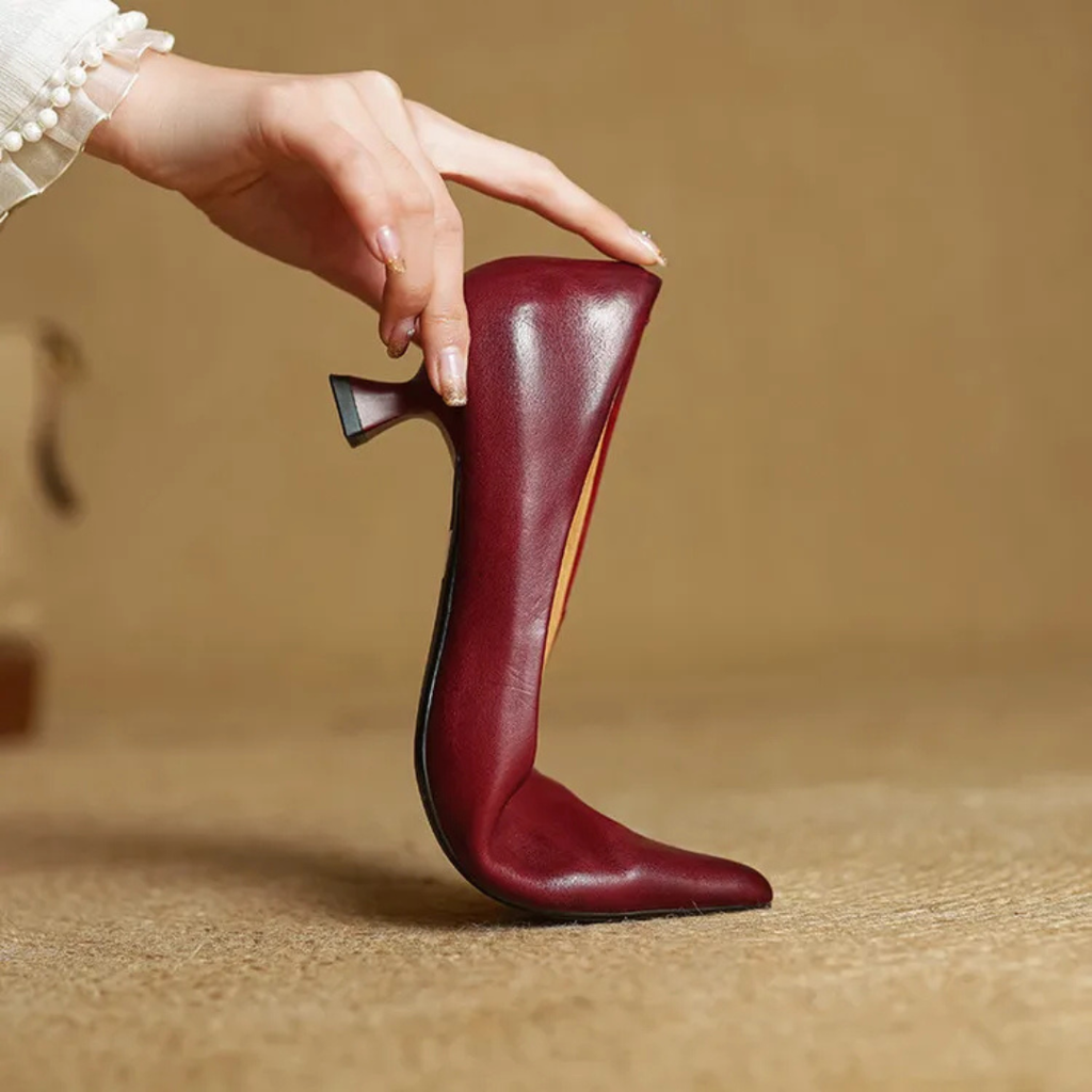Women's Pointed-Toe Kitten Heel Pumps with V-Cut Topline and Closed Back