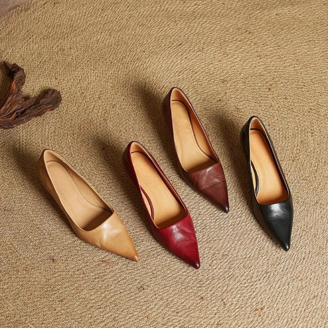 Women's Pointed-Toe Kitten Heel Pumps with V-Cut Topline and Closed Back