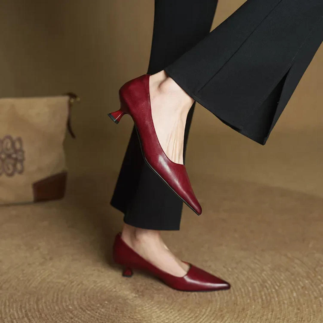 Women's Pointed-Toe Kitten Heel Pumps with V-Cut Topline and Closed Back