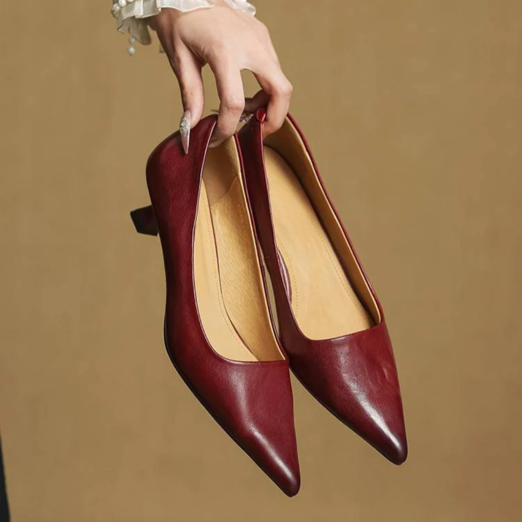 Women's Pointed-Toe Kitten Heel Pumps with V-Cut Topline and Closed Back
