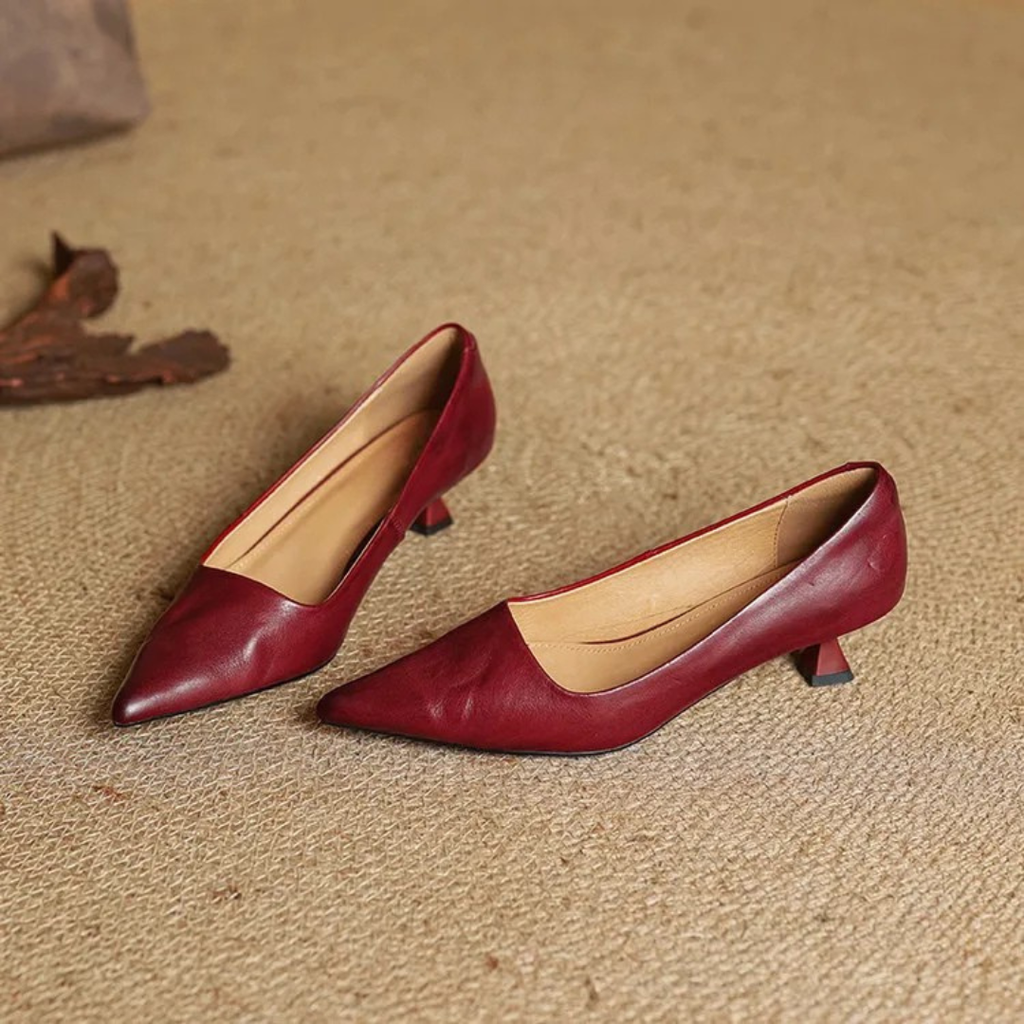 Women's Pointed-Toe Kitten Heel Pumps with V-Cut Topline and Closed Back