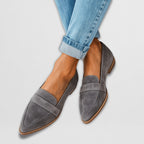 Women's Pointed Toe Loafers with Penny Strap Detail and Flat Sole
