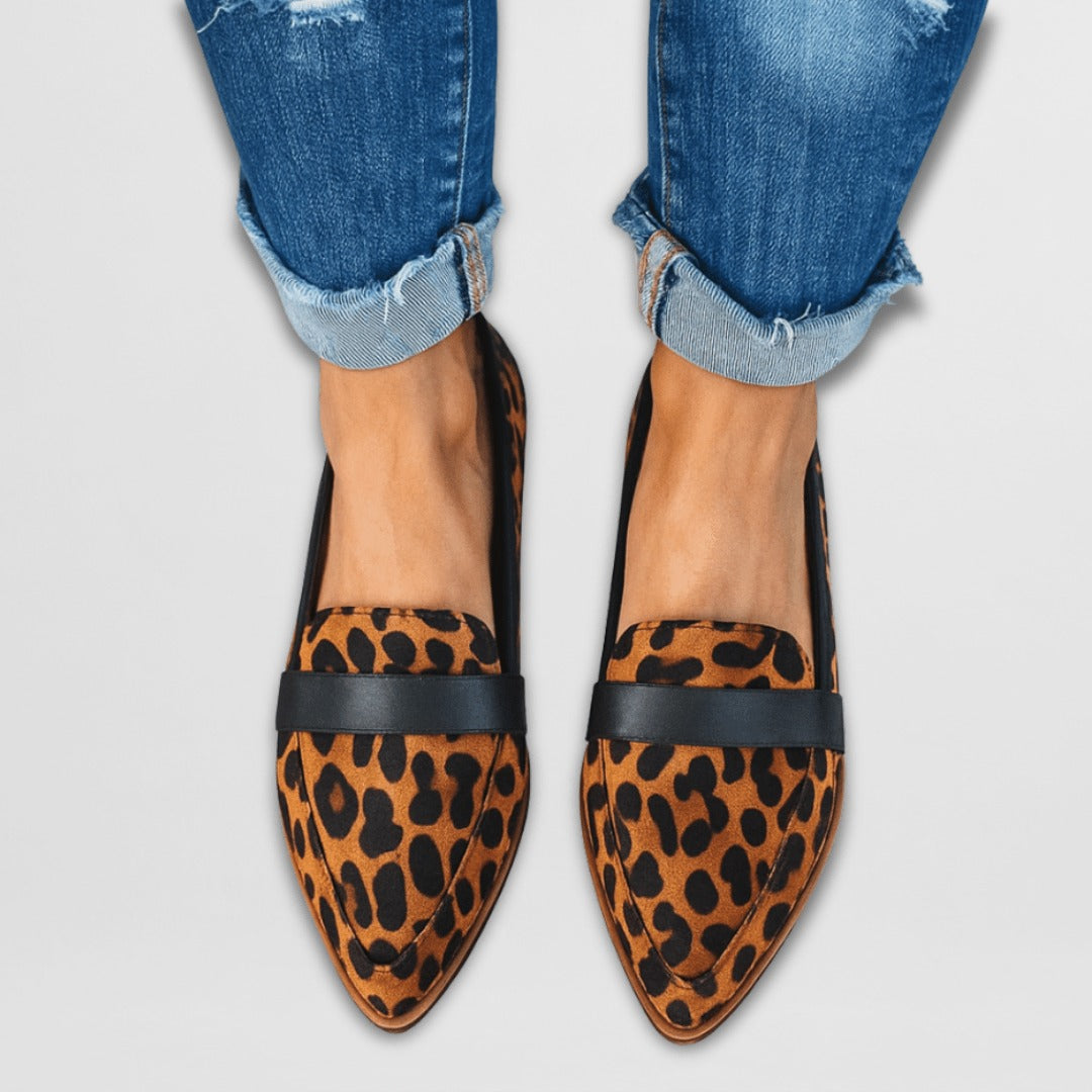 Women's Pointed Toe Loafers with Penny Strap Detail and Flat Sole