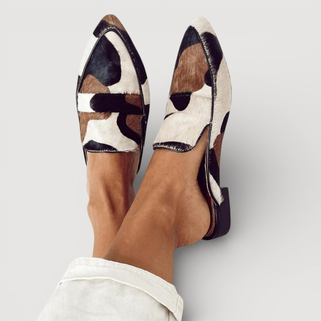 Women's Pointed-Toe Mule with Colour Block Patchwork Upper and Block Heel