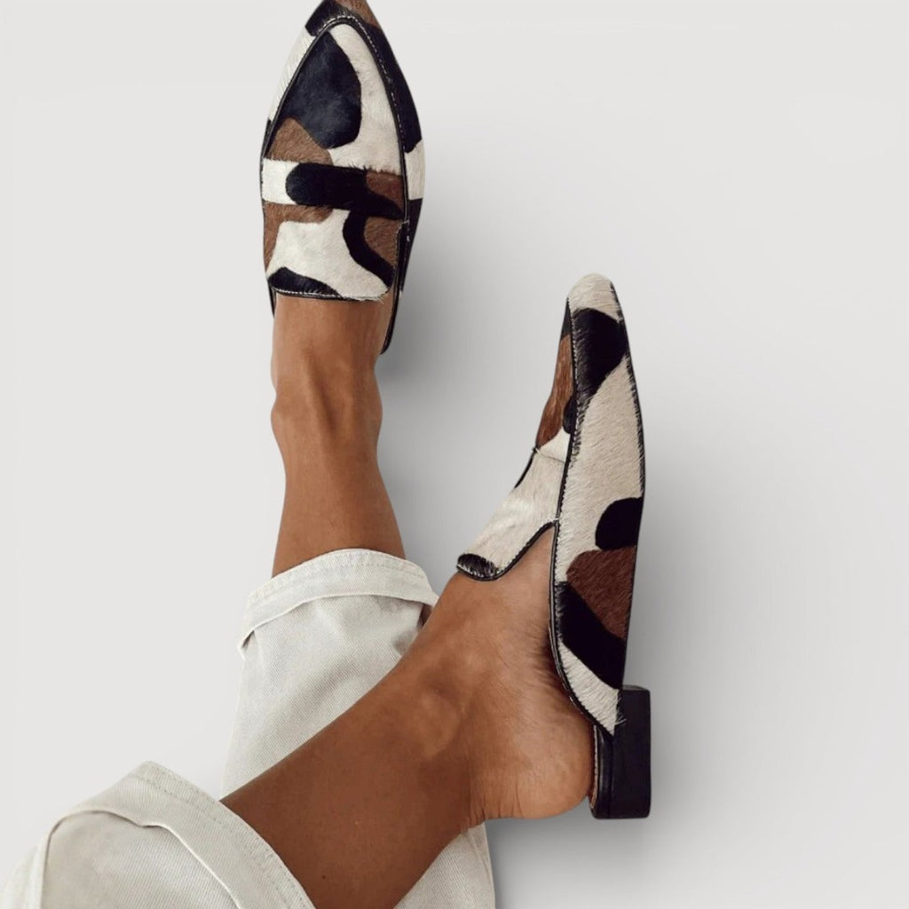 Women's Pointed-Toe Mule with Colour Block Patchwork Upper and Block Heel