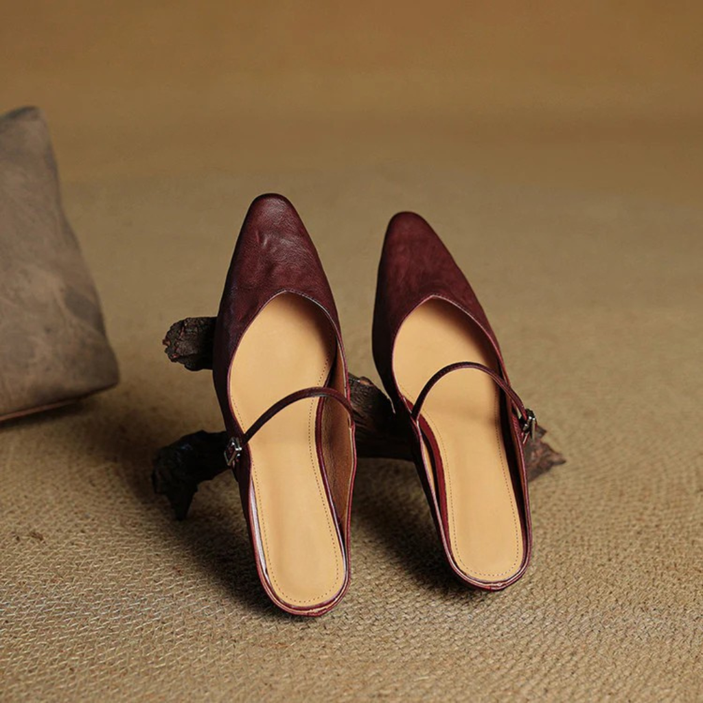 Women's Pointed-Toe Mules with Mary Jane Strap and Open Back