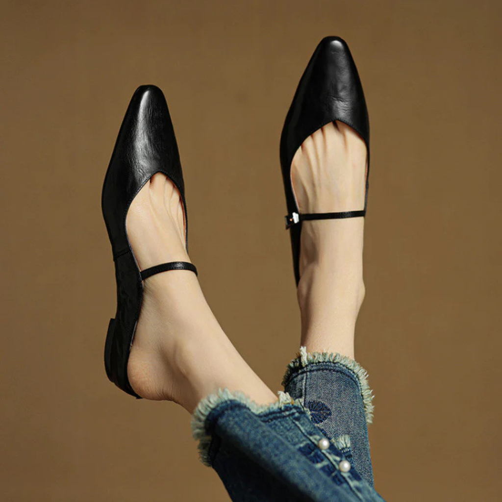Women's Pointed-Toe Mules with Mary Jane Strap and Open Back