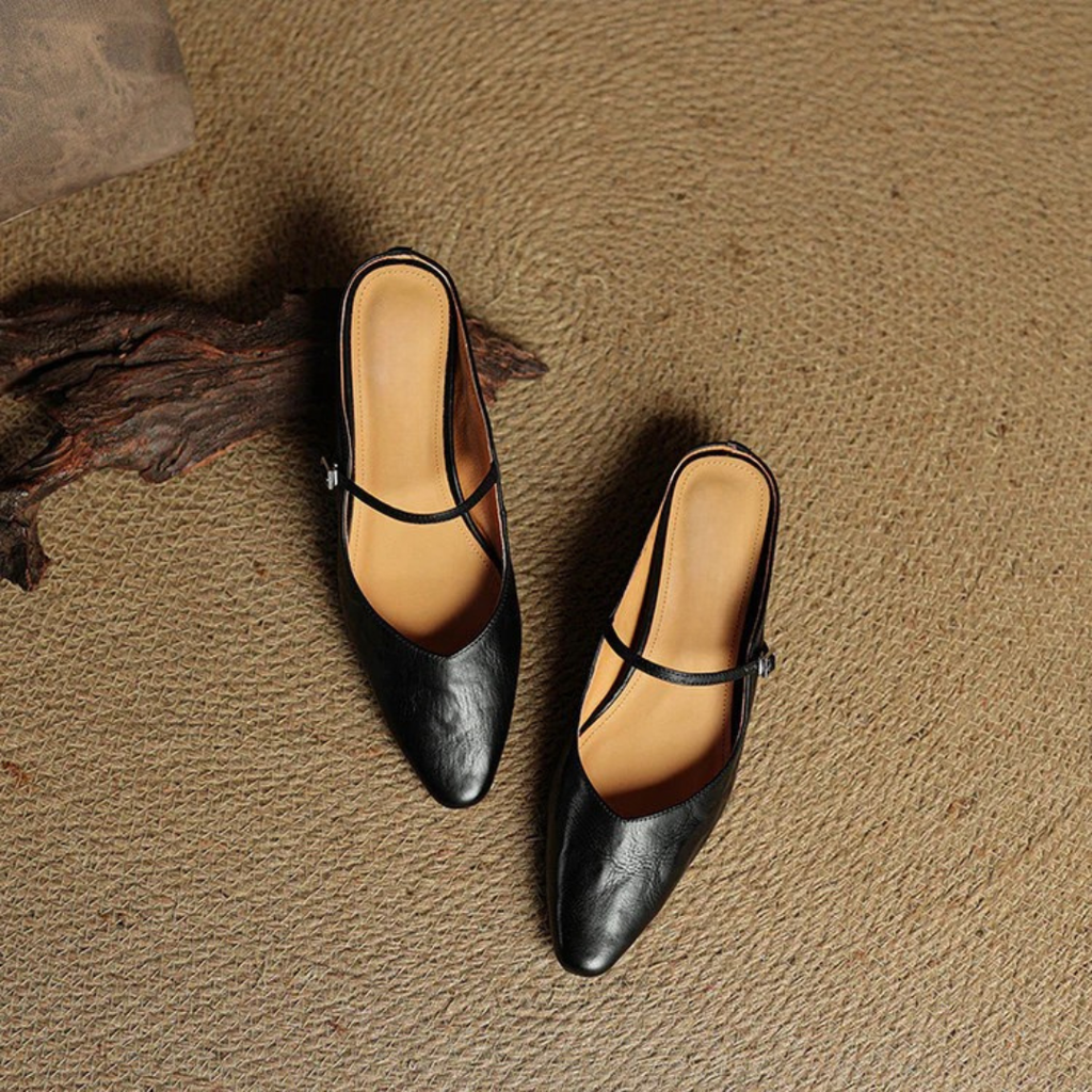 Women's Pointed-Toe Mules with Mary Jane Strap and Open Back