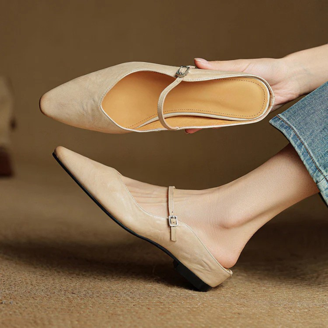 Women's Pointed-Toe Mules with Mary Jane Strap and Open Back